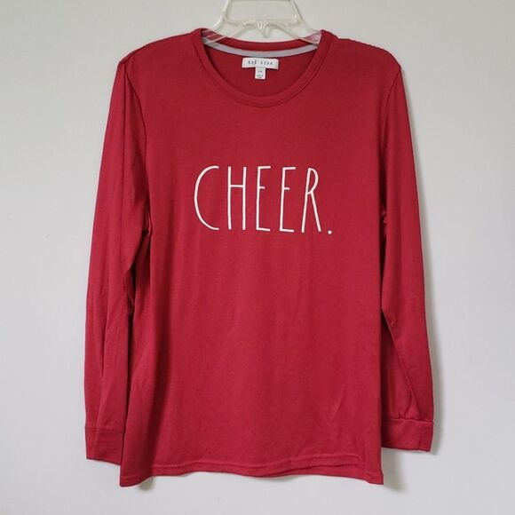 Rae Dunn Tops - Rae Dunn Top Womens L L/S Red Knit Shirt Cheer Spellout Holiday Minimalst
